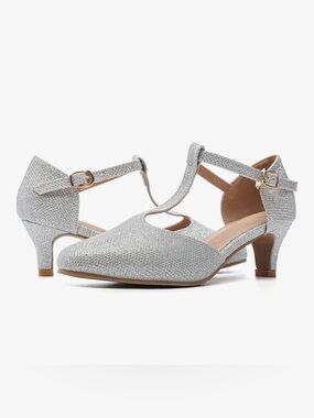 Women's Silver Closed Toe Low Heel Mary Jane Pumps Wedding Shoes, size 260 (9)